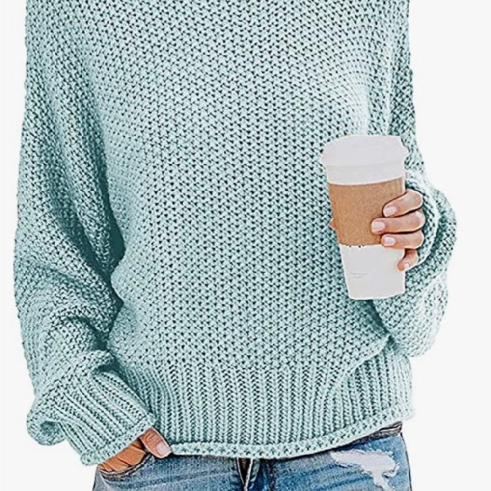 Zesica turtleneck batwing chunky cable knit sweater in mint